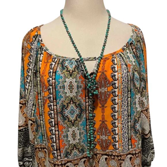 Janette Plus 2X Mixed Print Long Sleeve Scoop Neck Blouse - Picture 1 of 5